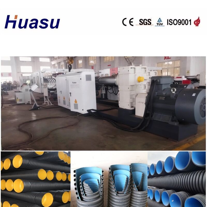 Dây chuyền đùn ống nhựa PE PVC sóng đôi 600mm 800mm 1200mm với bể làm mát bằng nước và động cơ Siemens công suất 60-2000kg/h