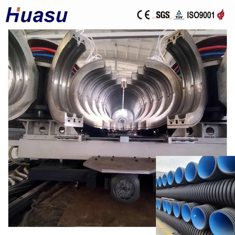 Máy sản xuất ống sóng đôi với dải đường kính ống 32-1600mm, công suất 60-2000kg/h và động cơ Siemens